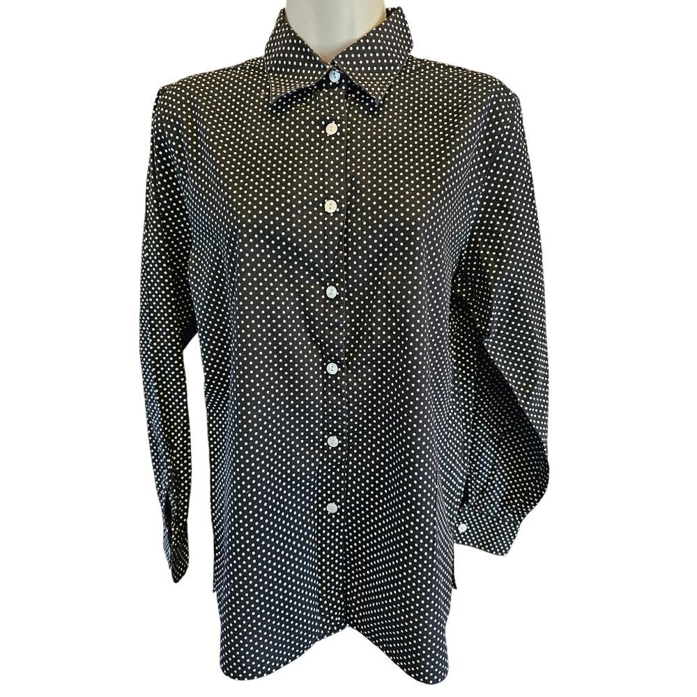 Foxcroft size 6 black white polka dot long sleeve Career Casual button up EUC
